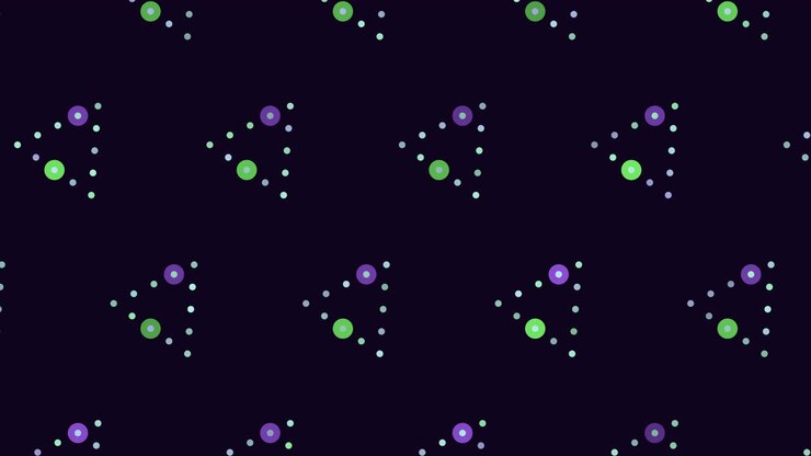 Filmato in loop continuo di forme triangolari punteggiate colorate che si muovono su uno sfondo scuro, ideale come sfondo tecnologico moderno per presentazioni, siti web e progetti di motion graphics.