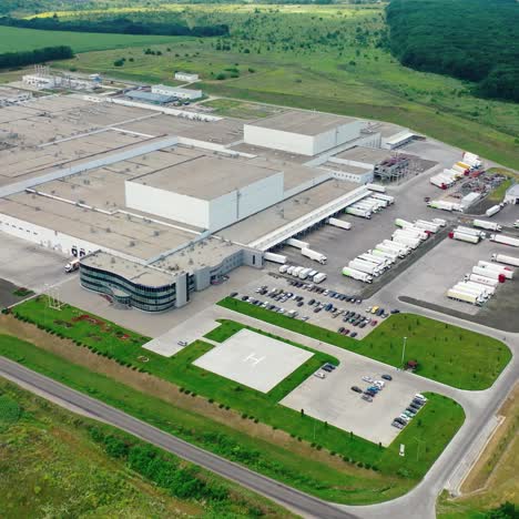 drone shot of industrial zone. aerial view of large logistics park with warehouse