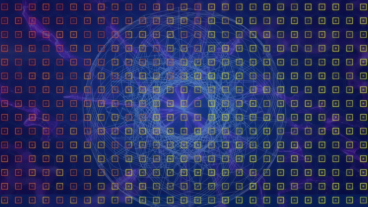 Animation of shapes over circles on blue background