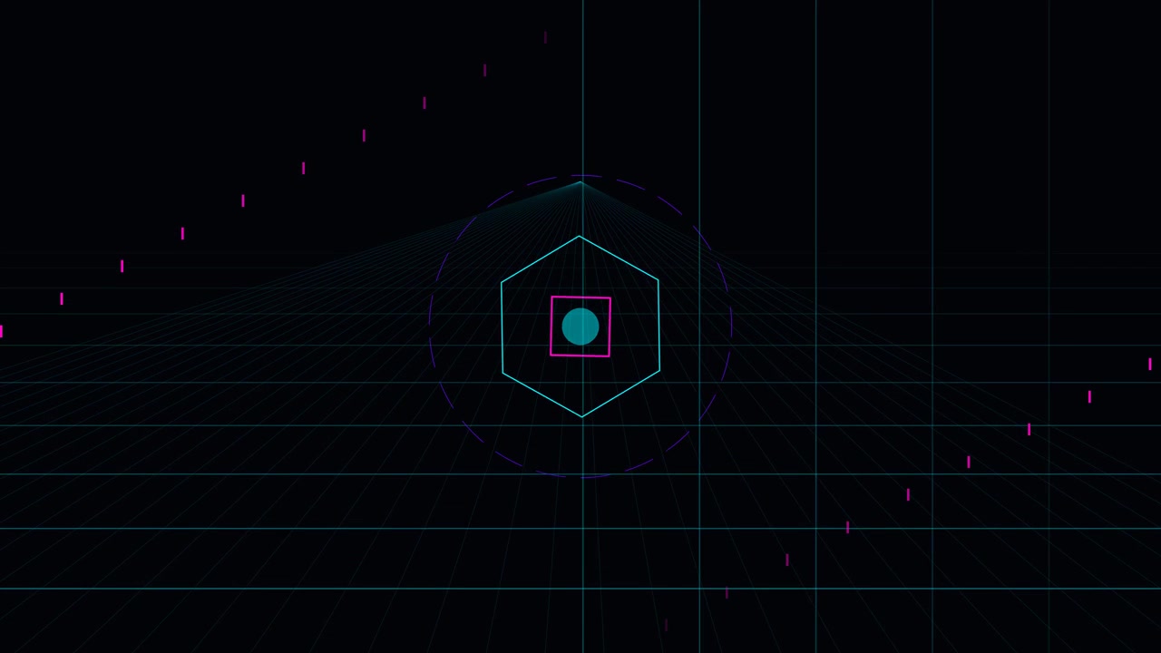 Abstract Geometric Motion Graphics with Pulsing Neon Shapes