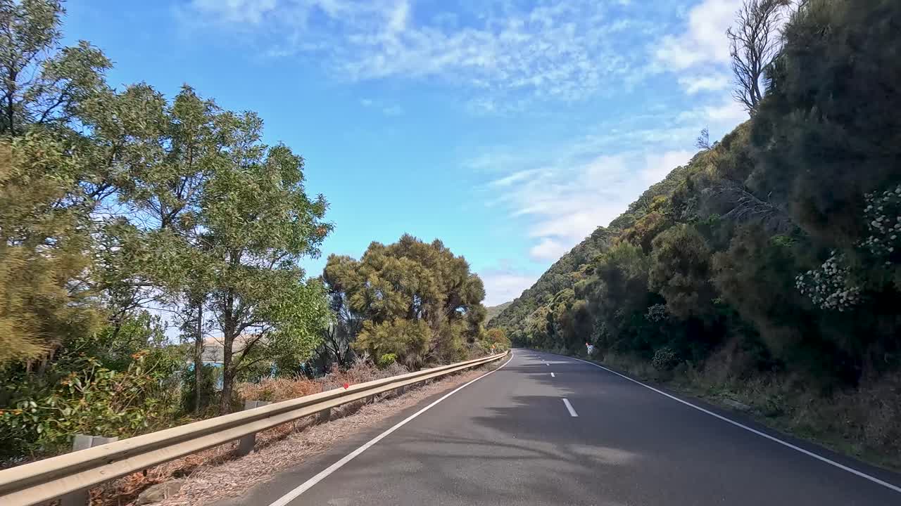 A 45-second journey showcasing the picturesque coastal views and lush greenery of the Great Ocean Road in Australia