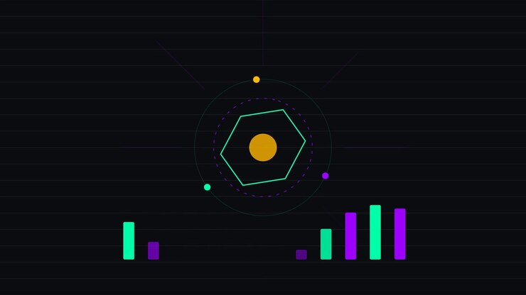 Abstract Motion Graphic Featuring Pulsing Hexagon and Animated Bar Chart