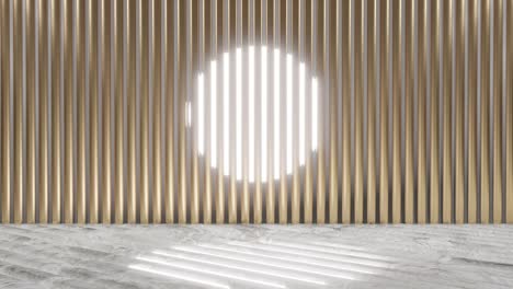 3d render of bright sun shining through golden wall paneling