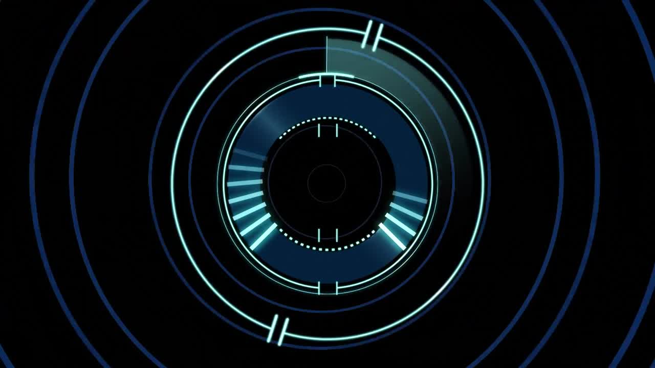 Animation of scope scanning and data processing over dark background