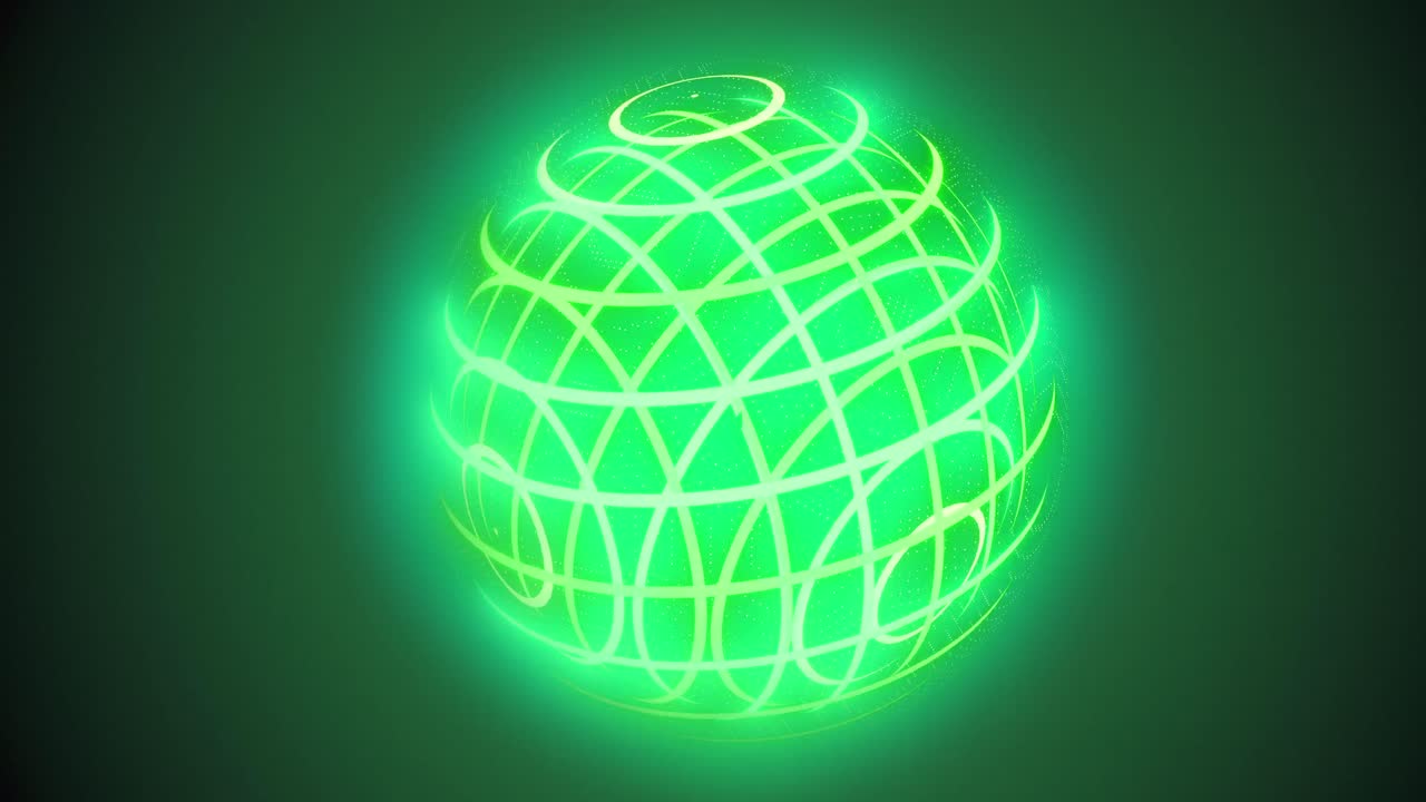 Animation of moving shapes and globe on black background