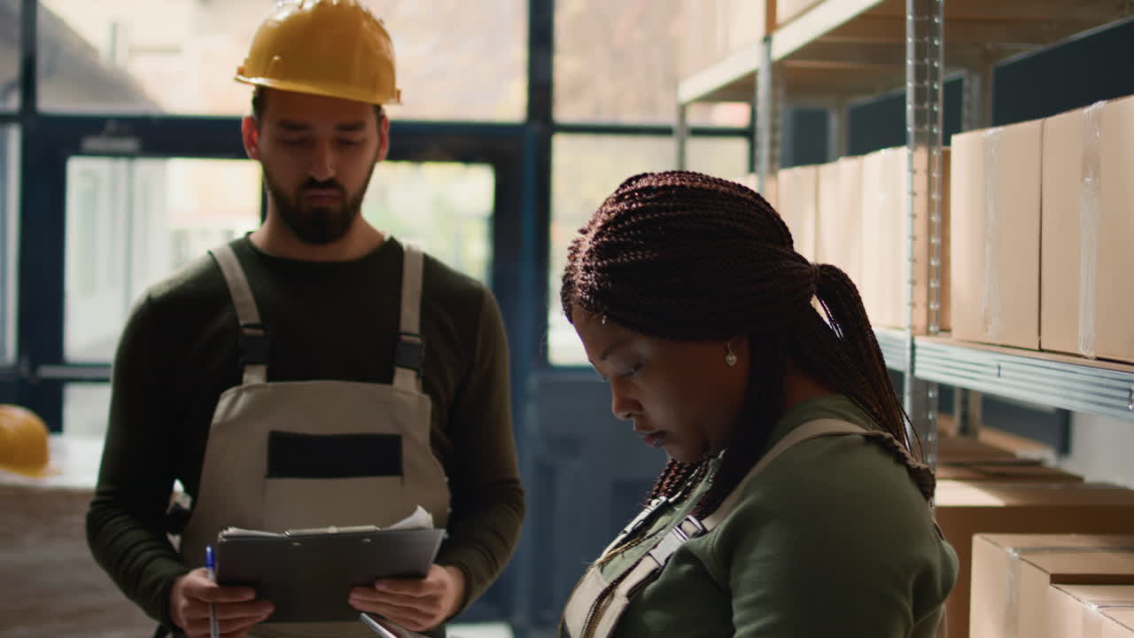 Warehouse workers checking inventory