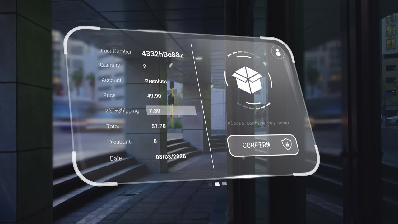animación de la interfaz digital con procesamiento de datos sobre el paisaje urbano