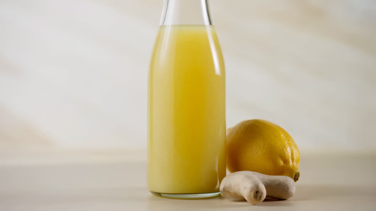 Limonadipullo tuoreen sitruunan ja inkiväärin kera