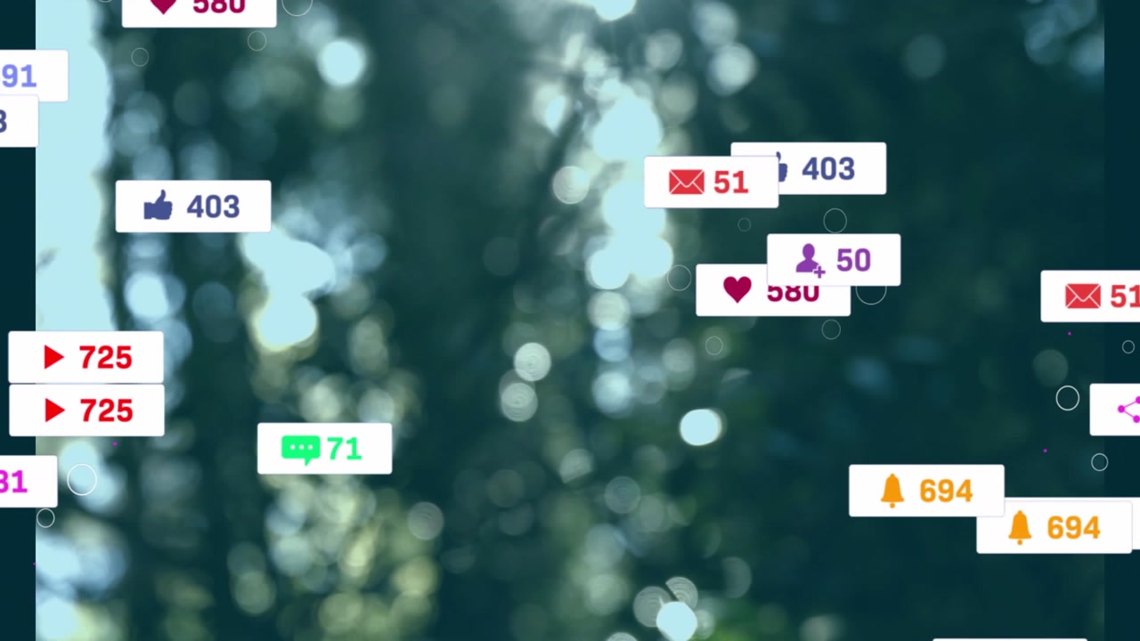 Badges appearing from left edge stacking updating counters then dispersing showing marketing growth