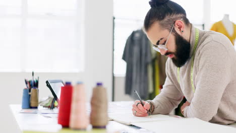 Moda,-Diseñador-Y-Hombre-Dibujando-En-Estudio