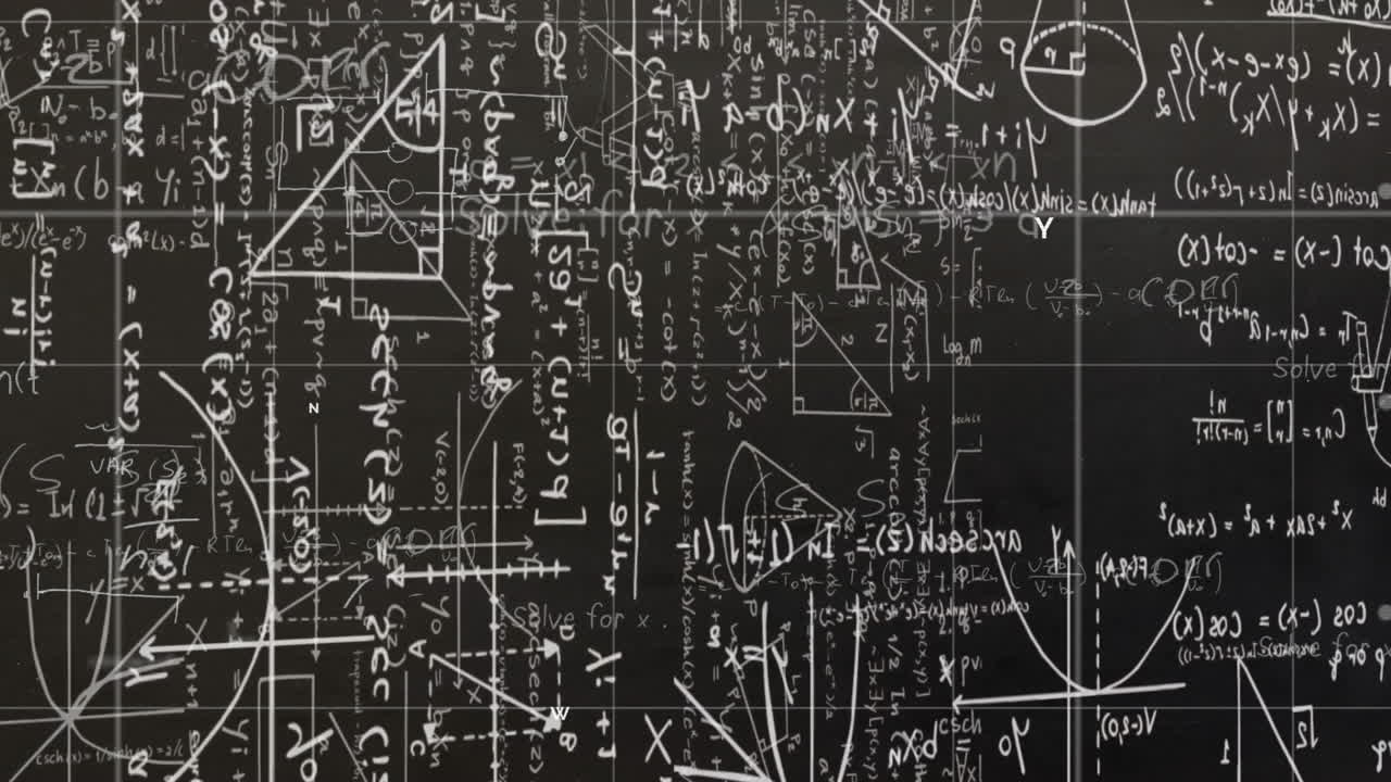 animación de ecuaciones matemáticas y gráficos en el fondo de la pizarra en la escuela