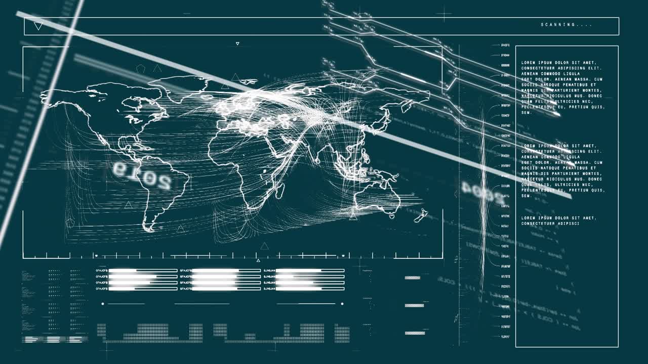 Digital animation showcases global business tech on a green screen