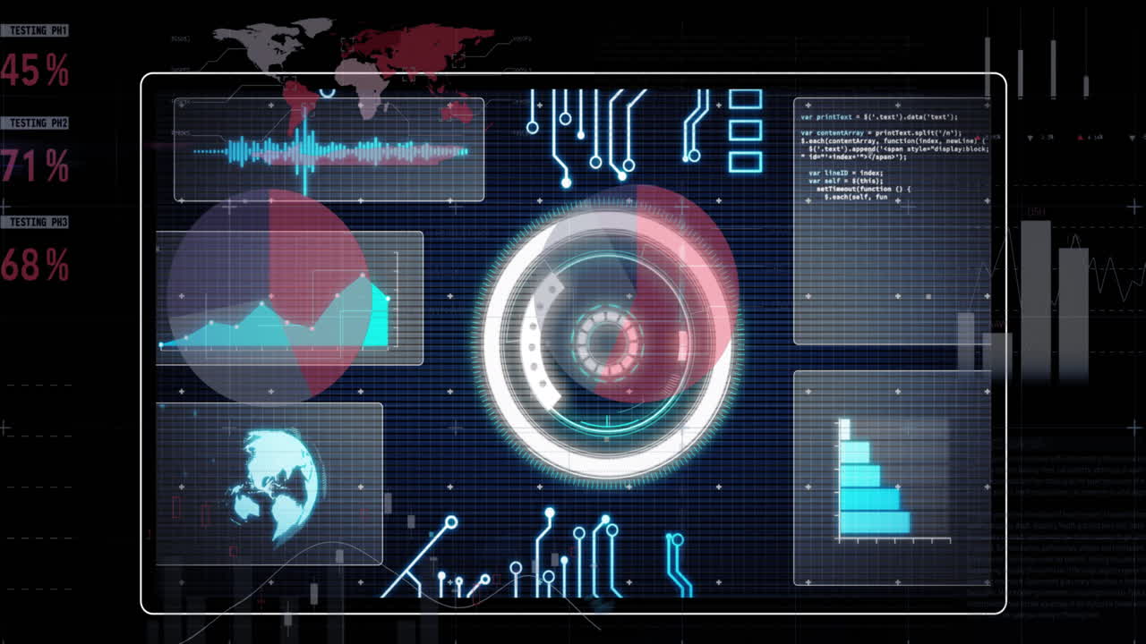 animación del procesamiento de datos sobre un fondo negro