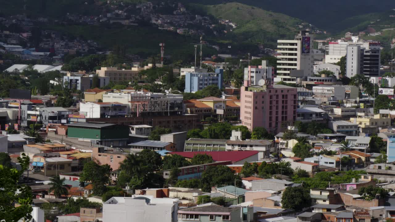 View of buildings in commercial neighborhood in downtown Tegucigalpa, Honduras. Latin American poverty.