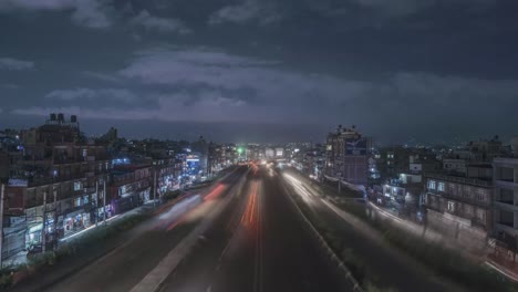 light trails time lapse shot in kathmandu's highway.