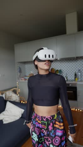 woman playing vr games at home