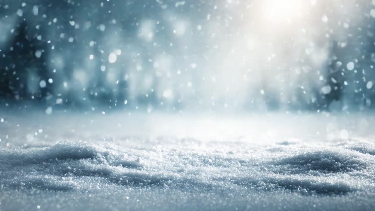 Funkelnder Schneefall in einem winterlichen Wunderland: Fesselnder, verschwommener Hintergrund einer friedlichen Landschaft voller sanfter Schneeflocken und weich glühendem Licht