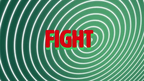 Digital-animation-of-fight-text-against-spiral-green-background