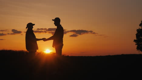 pareja apretando la mano al atardecer