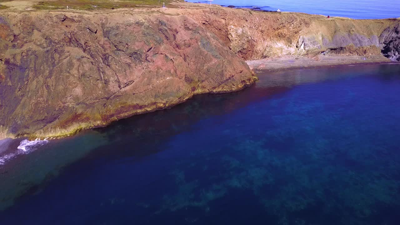 Flying over cliffs to reveal the Atlantic ocean and a beautiful coastline