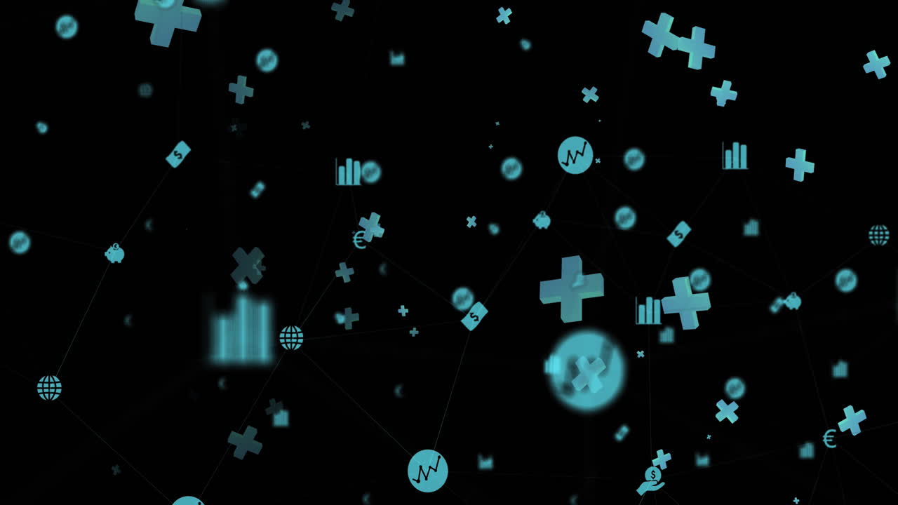 Animation of social media icons over black background