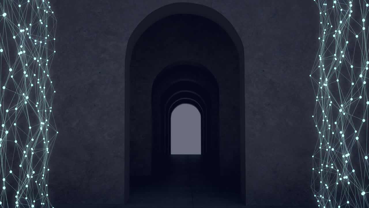 어두운 배경에 문 위의 연결 네트워크의 애니메이션