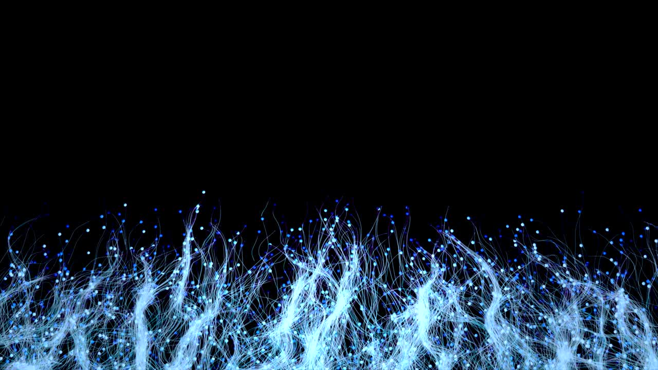 Glowing particles with trails climb the screen and fill the frame.