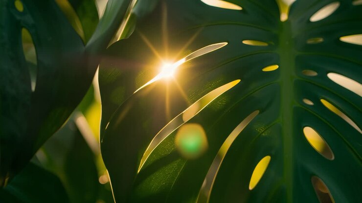 Sunlight through Monstera leaf