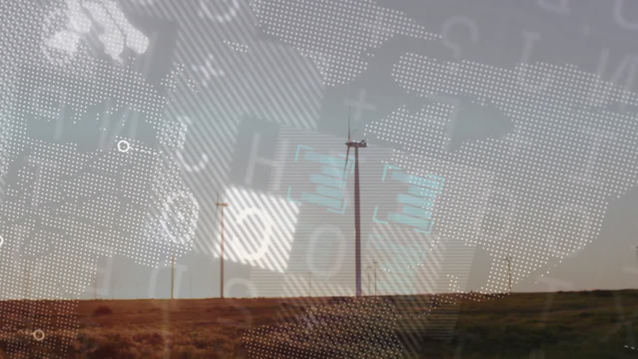 Data overlay appearing, utility poles appearing across horizon, tiles sliding showing network flow