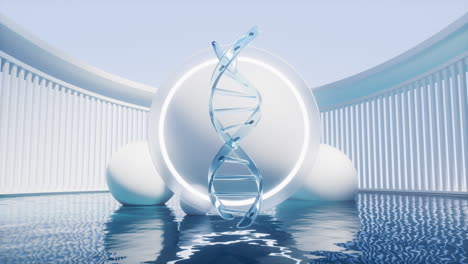 dna with water surface, 3d rendering.