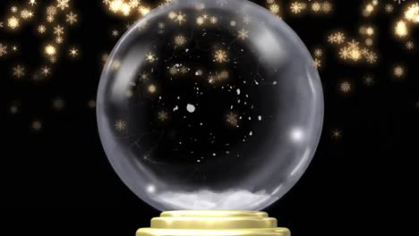 animación del globo de nieve de navidad con nieve cayendo sobre un fondo negro