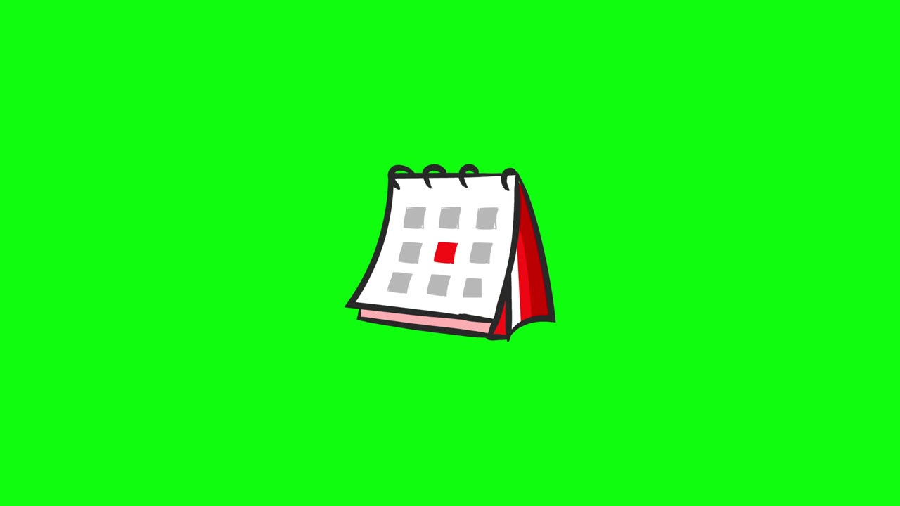 Calendario da tavolo animato disegnato a mano che segna una data su schermo verde