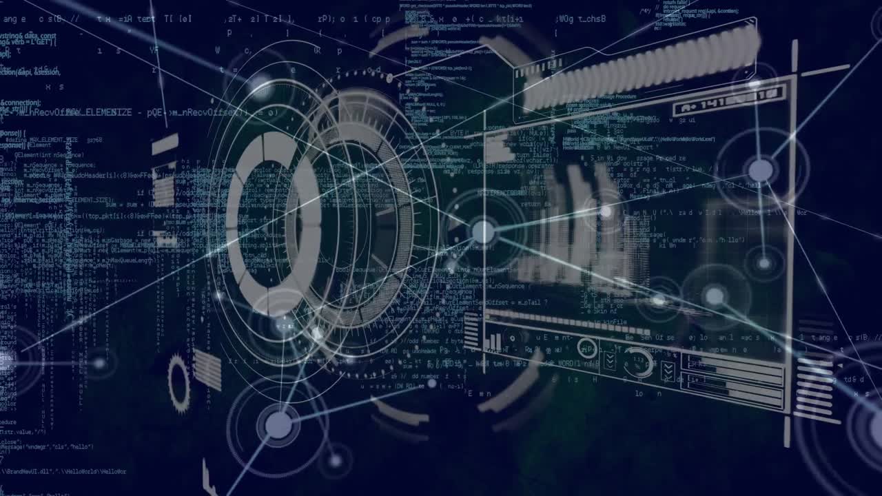 어두운 배경에서 통계와 데이터 처리의 애니메이션