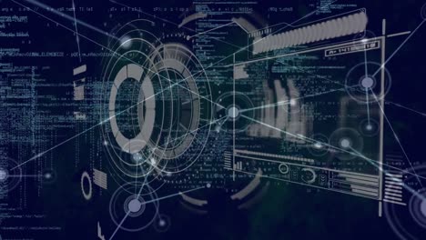 animación de estadísticas y procesamiento de datos sobre un fondo oscuro