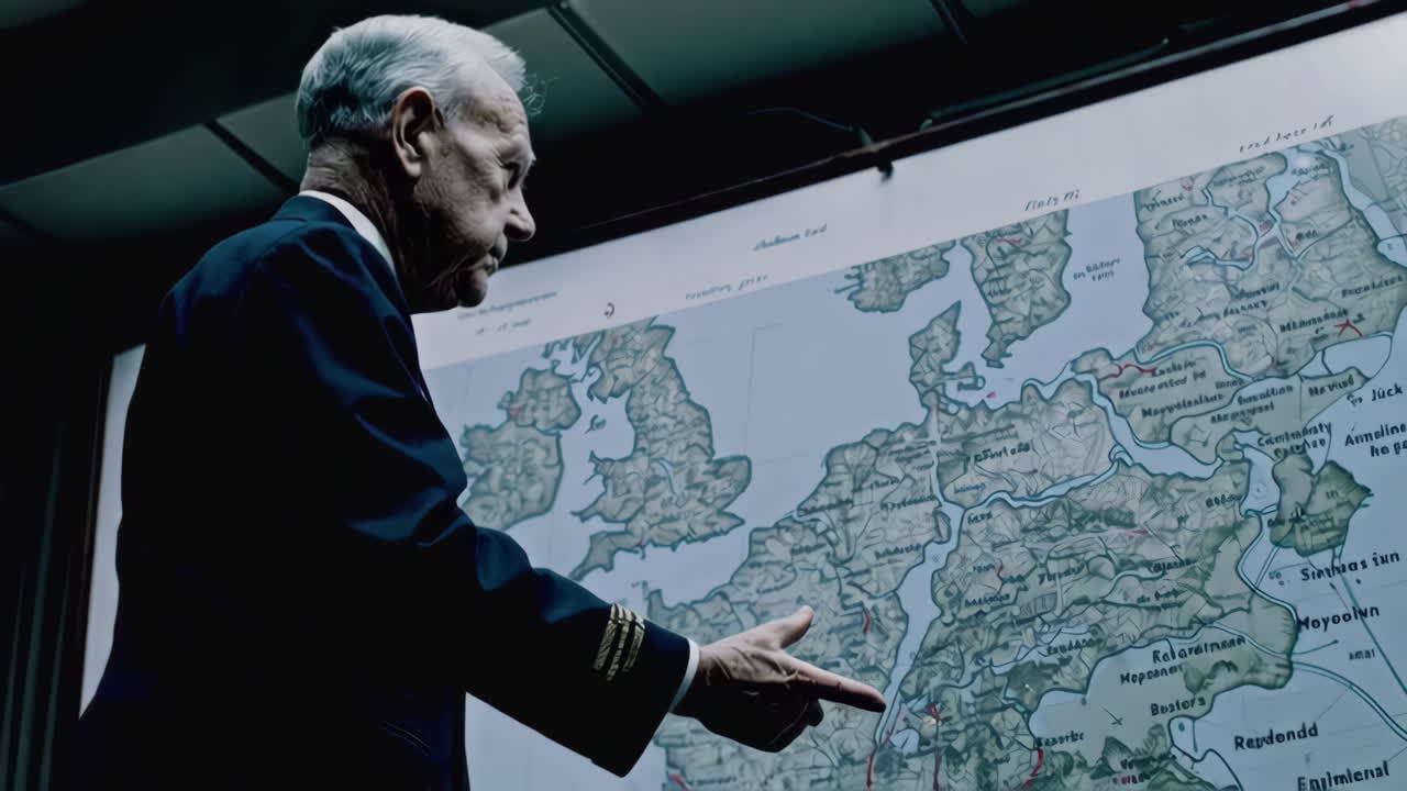 Senior Military Officer Studying European Map