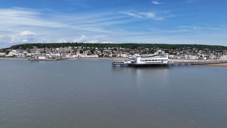 weston-super-mare somerset uk seaside town panning drone aerial summer's day