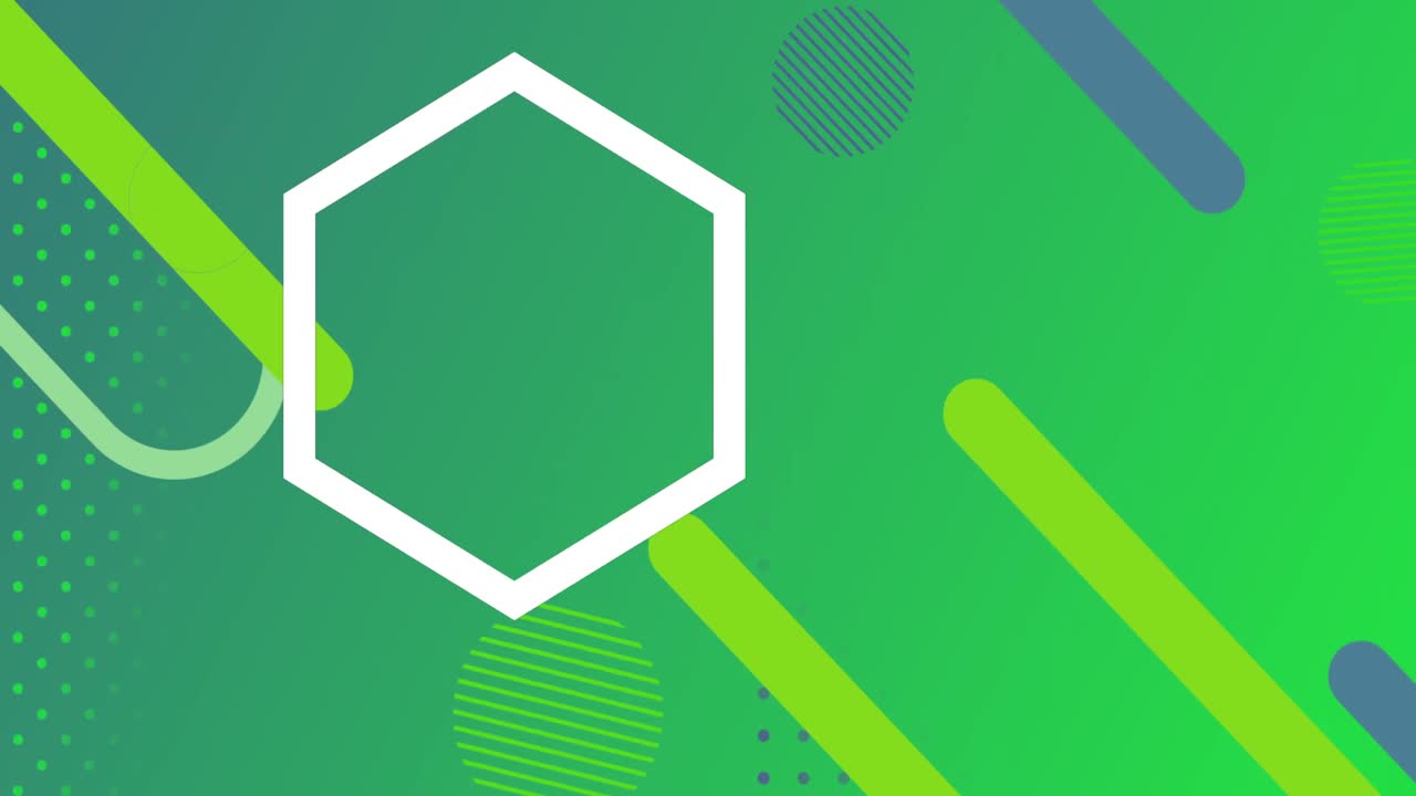 hexágono giratorio sobre formas geométricas y círculos en movimiento