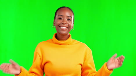 Face,-black-woman-and-clapping-hands-on-green