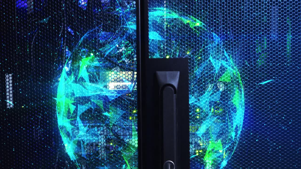 Animation of moving shapes over server room