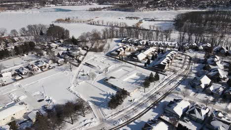 Melting-snow-layers-St.-Catharines-Ontario,-aerial