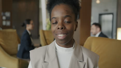businesswoman in a hotel lobby