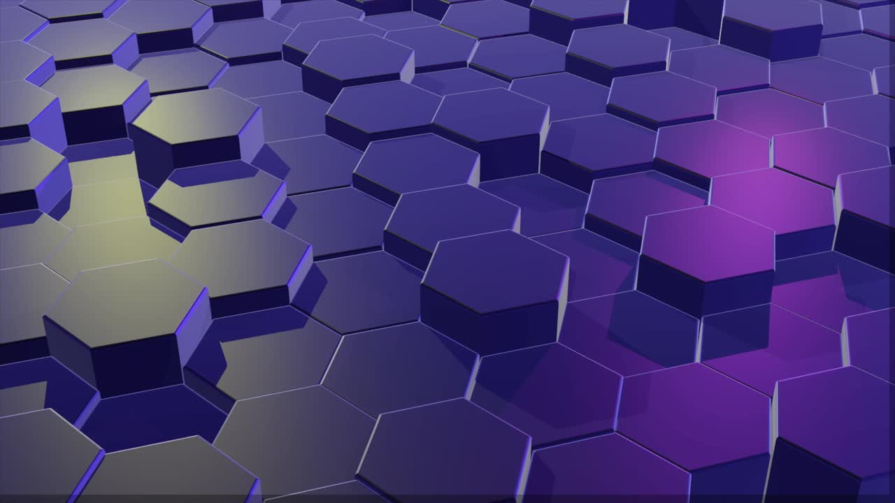 blue honeycomb grid with dim light. hexagonal columns moving up and down randomly, making chaos abstract surface for epic video background. looped low angle 4k footage screen saver