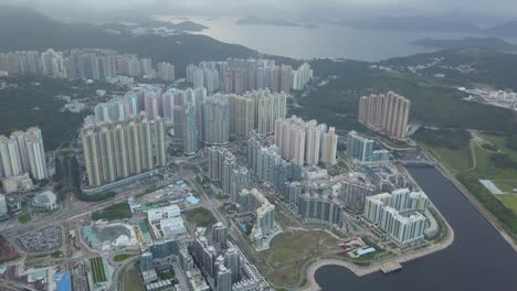 drone footage of tseung kwan o city, hong kong