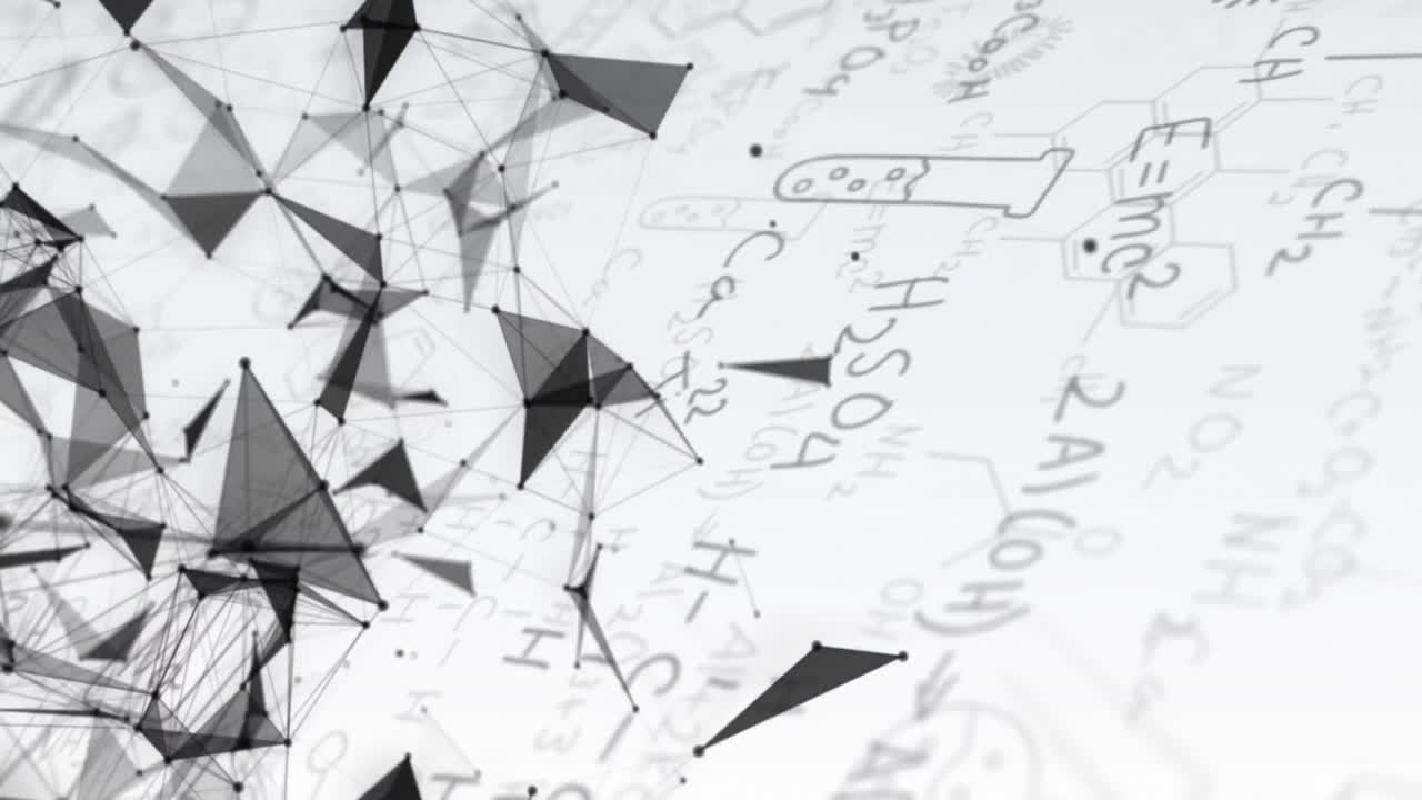 ⁇ 색 배경에 화학 구조와 공식에 대한 연결 네트워크