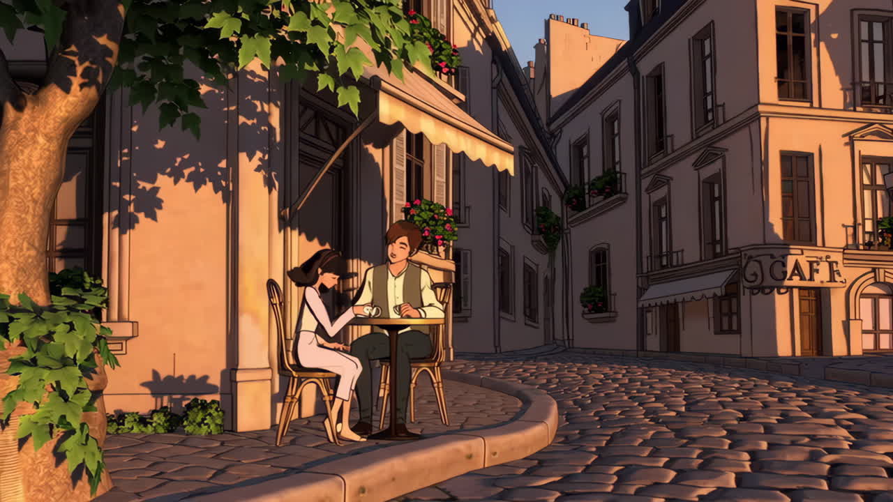 Couple Enjoying Coffee at a Parisian Cafe