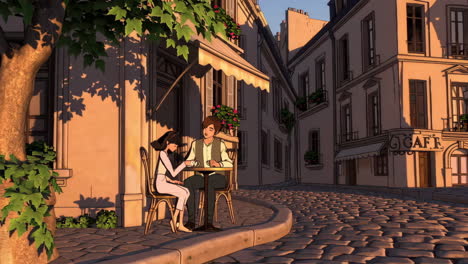 couple enjoying coffee at a parisian cafe