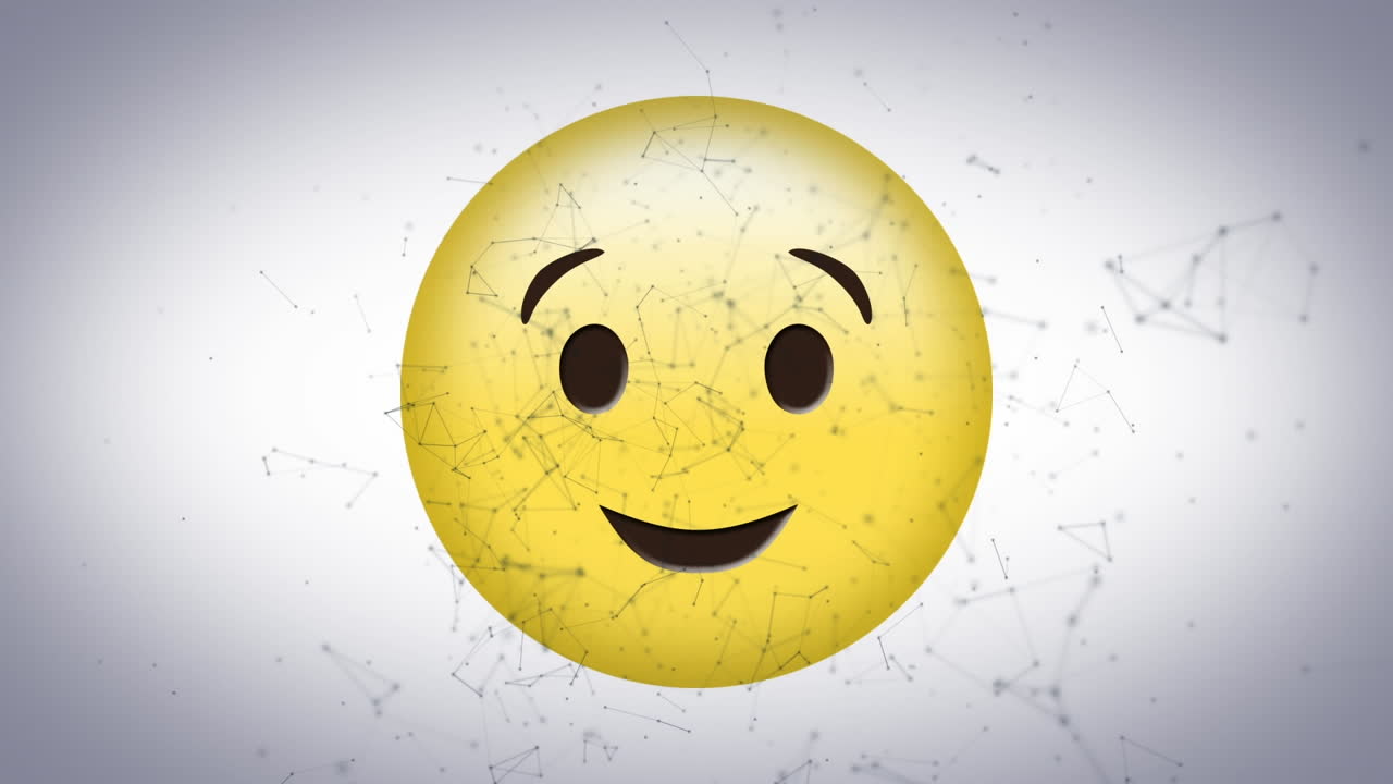 ⁇ 색 배경에 연결 네트워크를 통해 미소 이모지 아이콘의 애니메이션