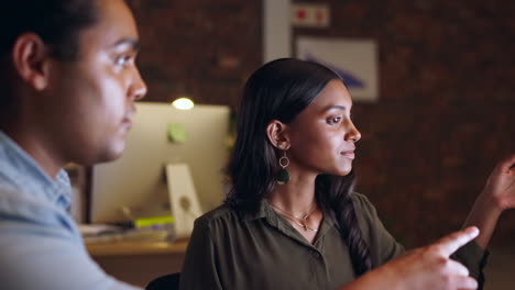 training, computer or man explaining to an indian