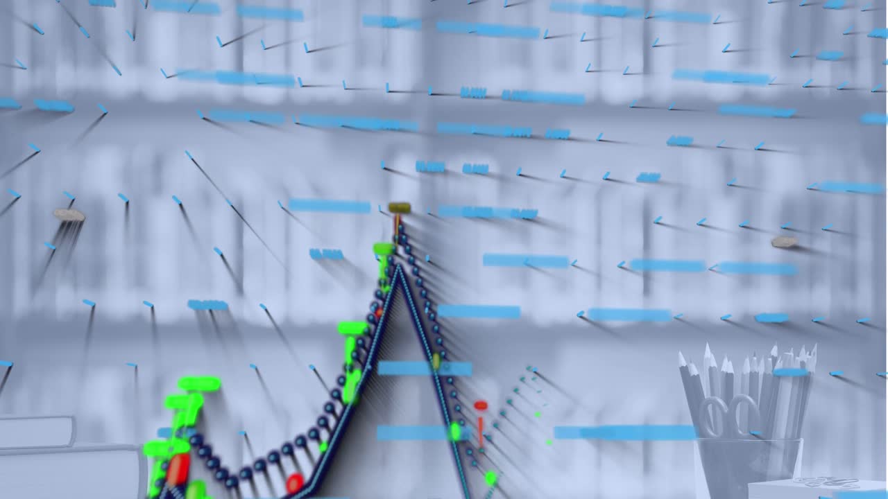 도서관에서 연필 스탠드 위에서 금융 데이터 처리의 애니메이션