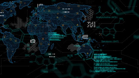animación del procesamiento de datos digitales sobre el mapa del mundo.